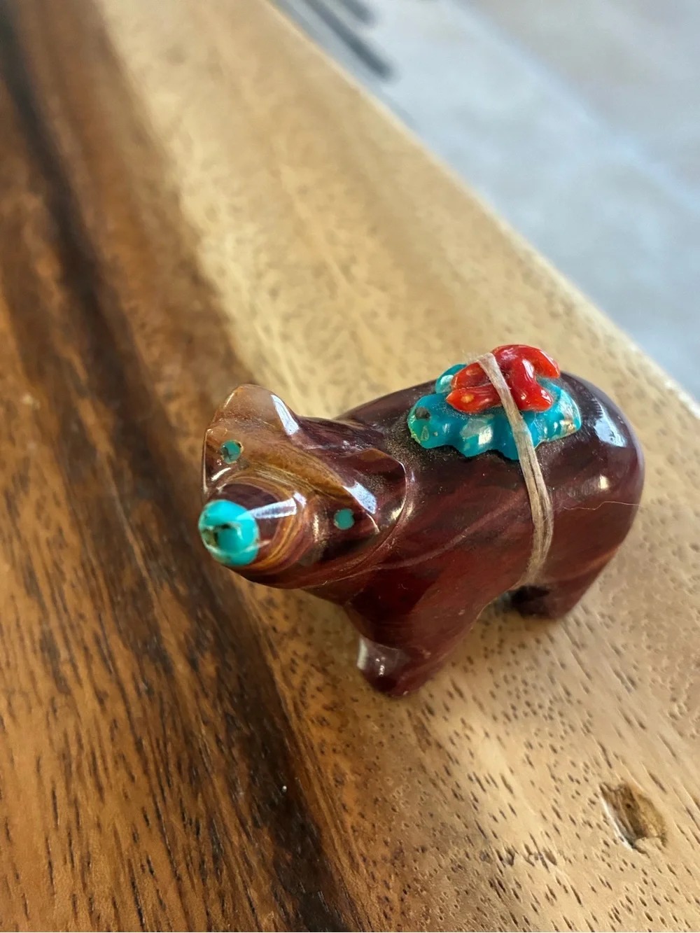 Authentic Native American Bear Fetish With Turquoise & Coral